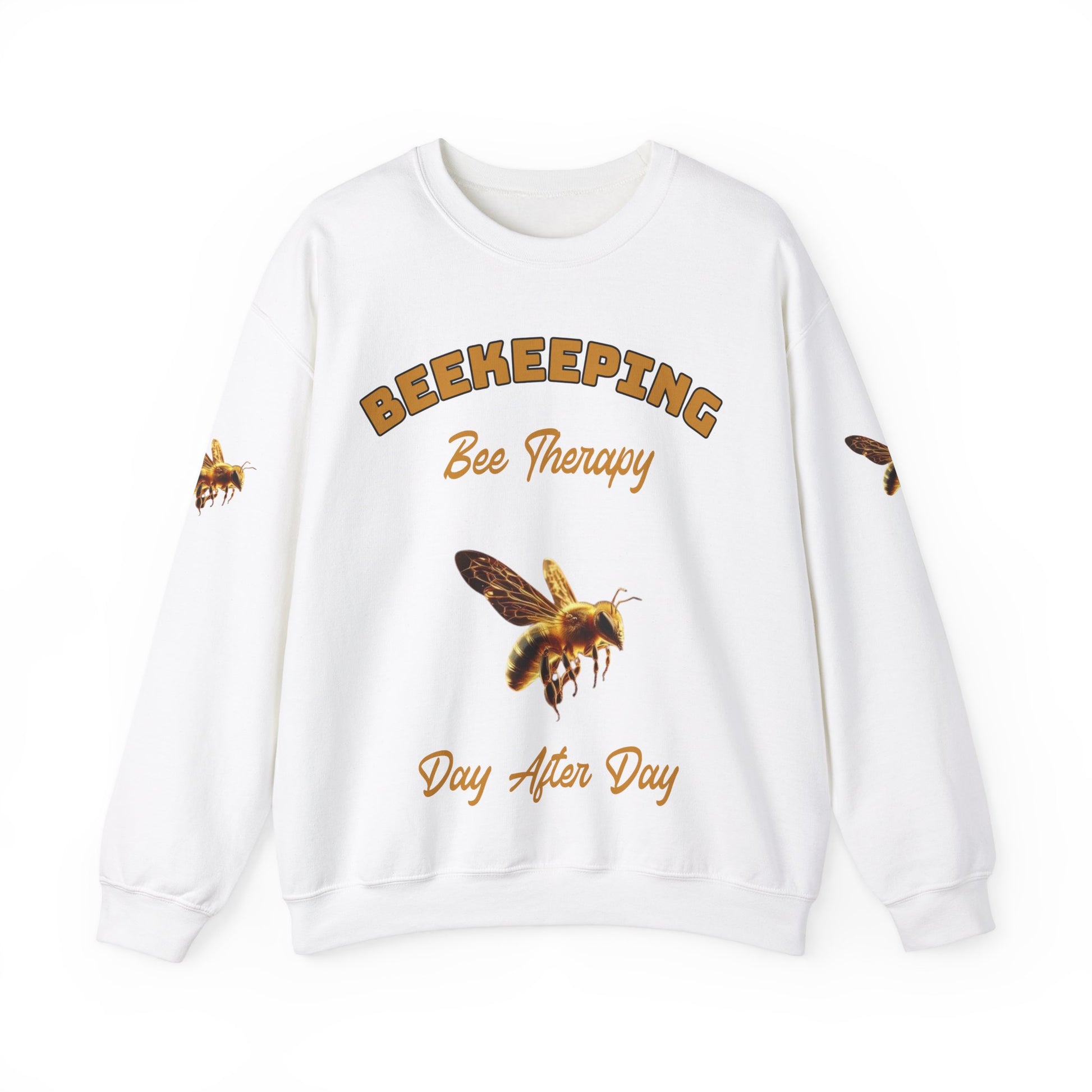 Beekeeping therapy sweatshirt white front view from CBBees.shop