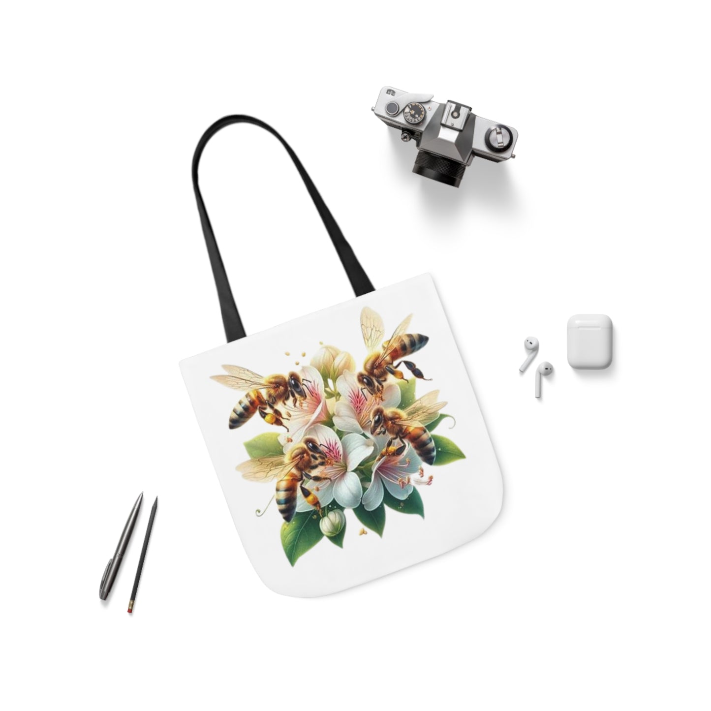 Floral Bee Canvas Tote Bag