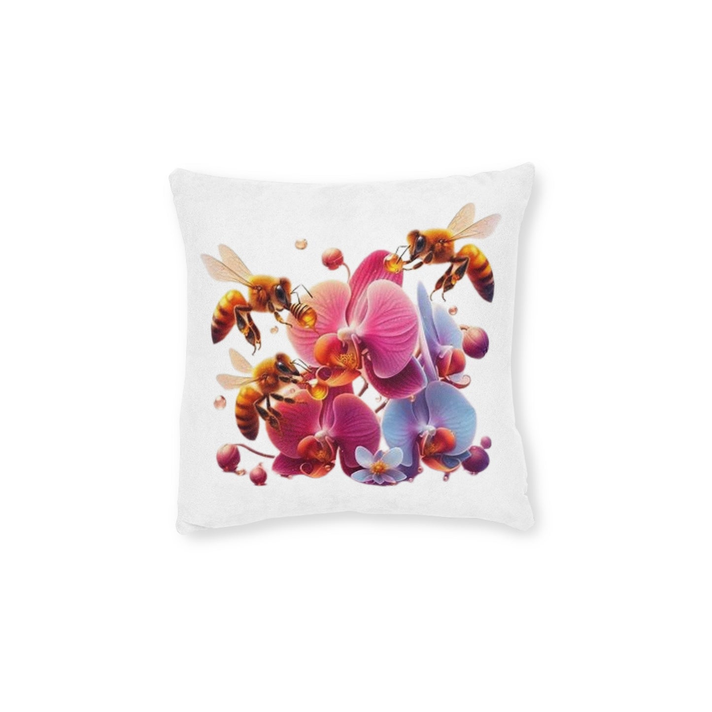 Bee Flower Square Pillow - Pink Back