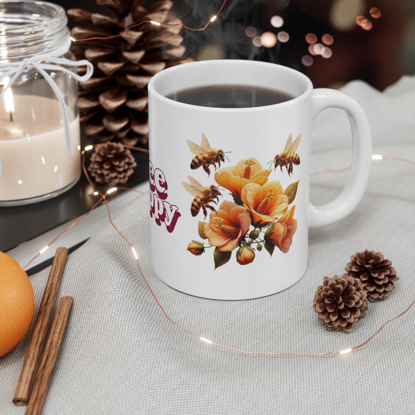 Bee Happy 11oz White Mug