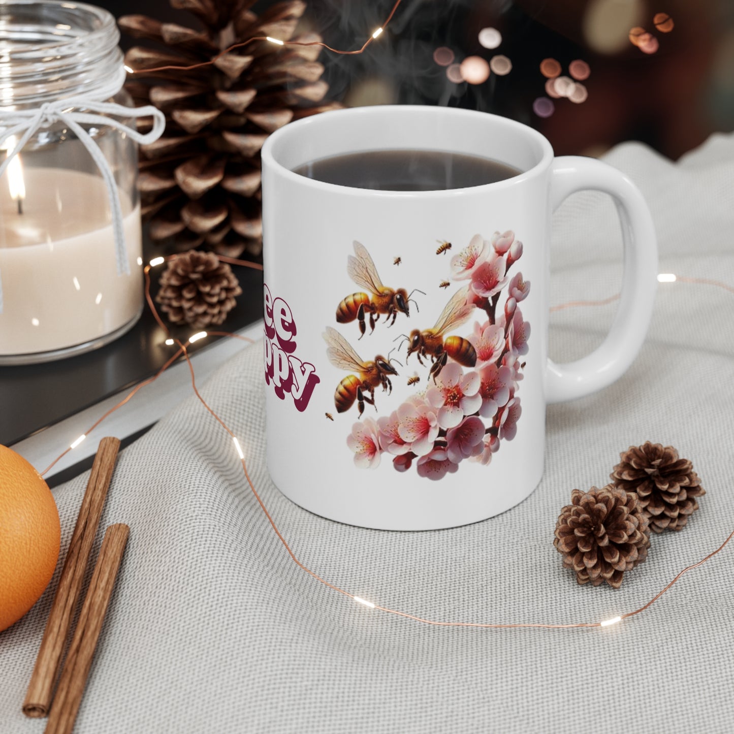 Bee Happy 11oz White Mug