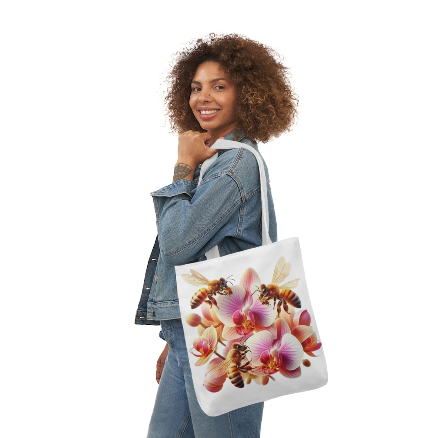 Floral Bee Canvas Tote Bag