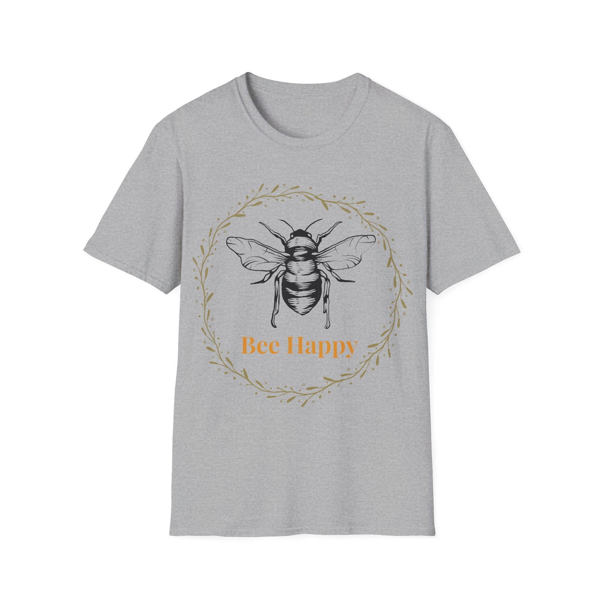 bee happy t shirt grey front view