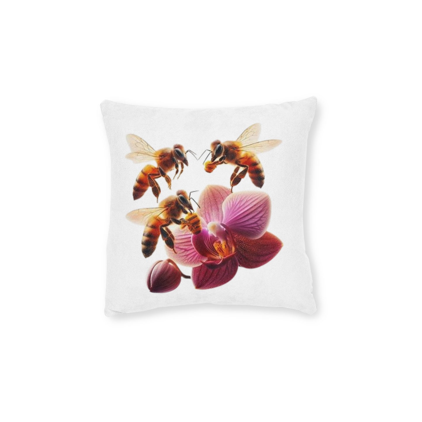 Bee Flower Square Pillow - Pink Back