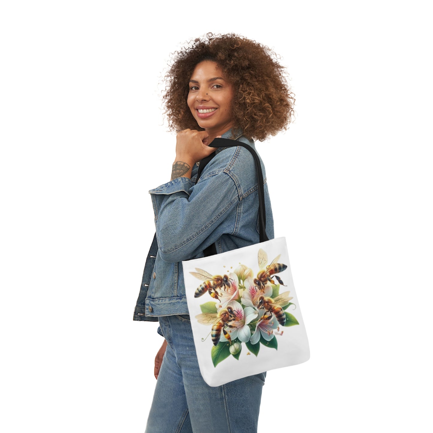 Floral Bee Canvas Tote Bag