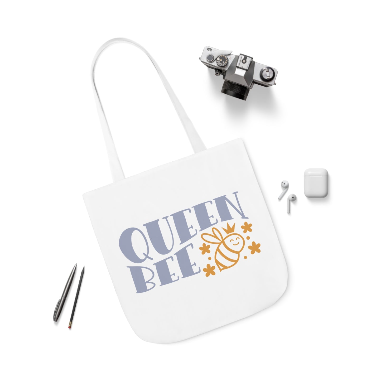 Queen Bee Canvas Tote Bag with Colorful Straps