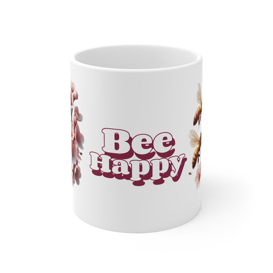 Bee Happy 11oz White Mug