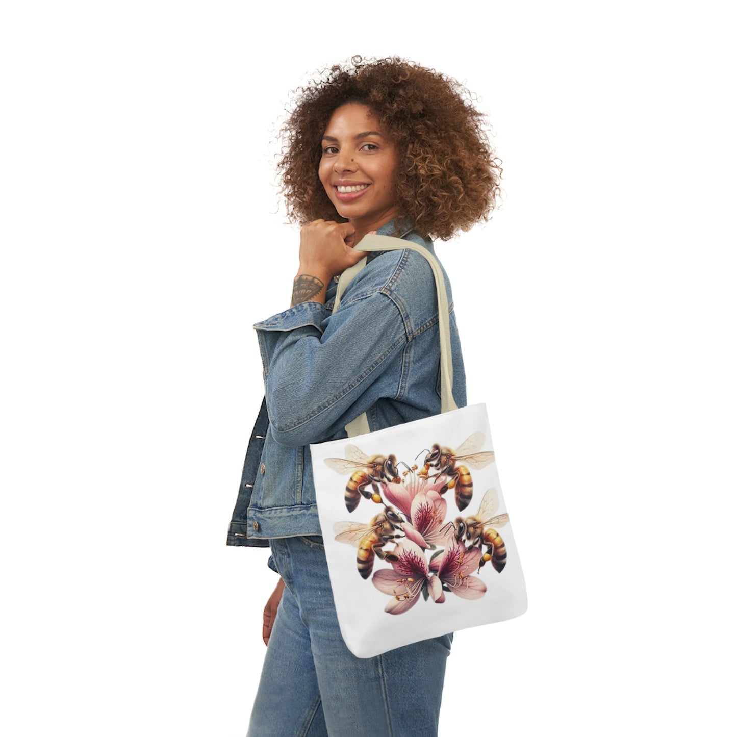 Floral Bee Canvas Tote Bag