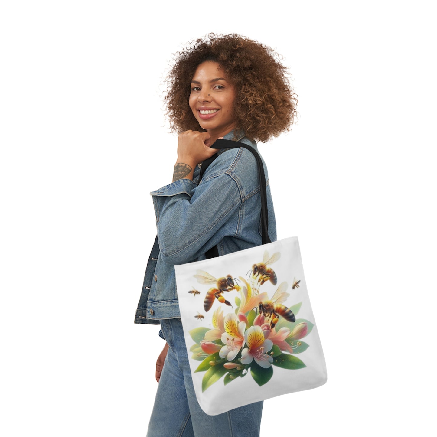 Floral Bee Canvas Tote Bag