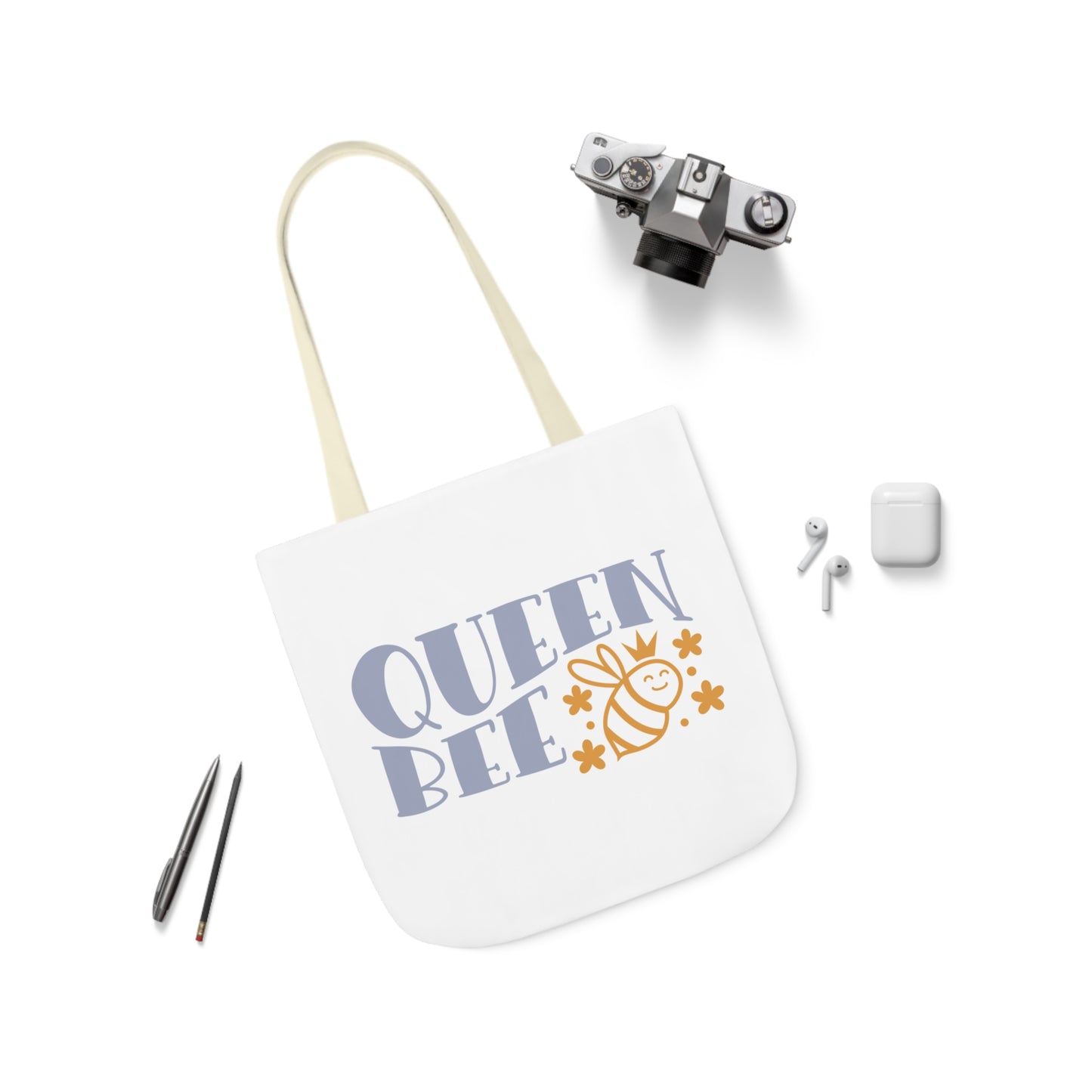 Queen Bee Canvas Tote Bag with Colorful Straps