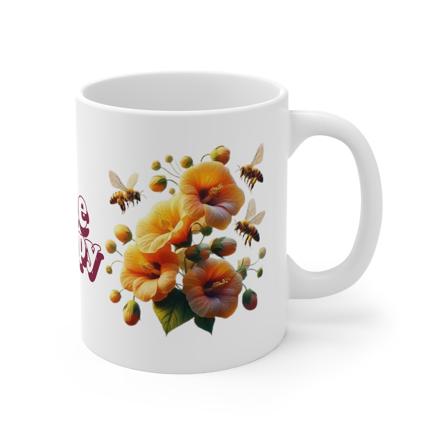 Bee Happy 11oz White Mug