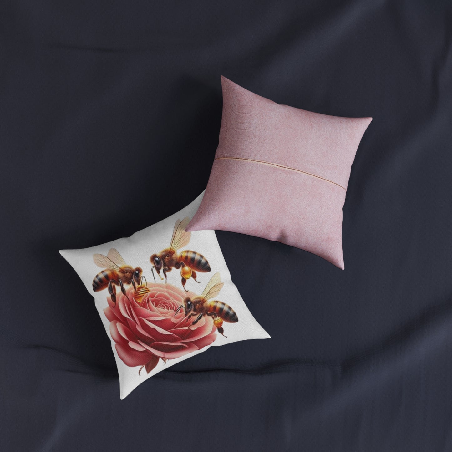 Bee Flower Square Pillow - Pink Back