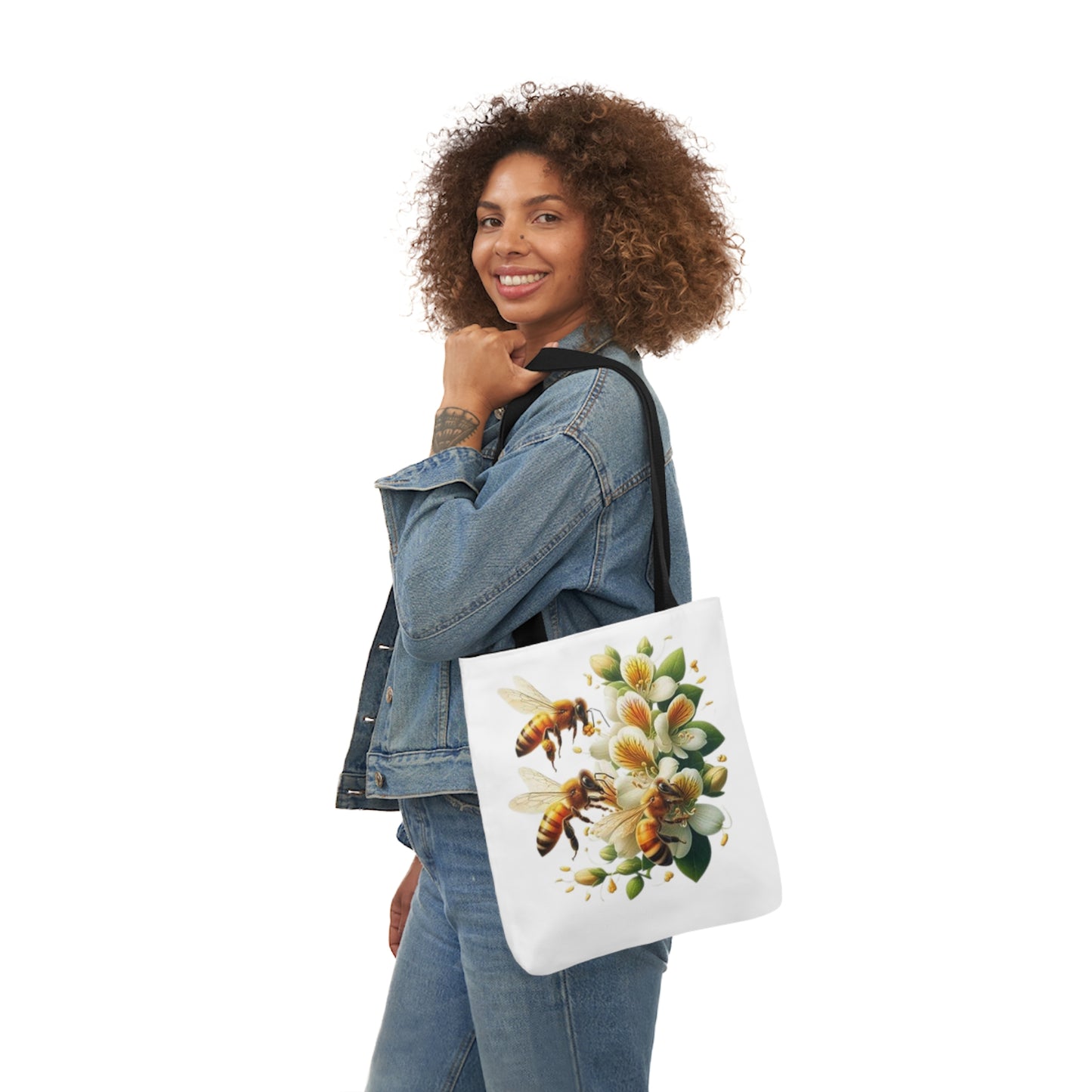 Floral Bee Canvas Tote Bag