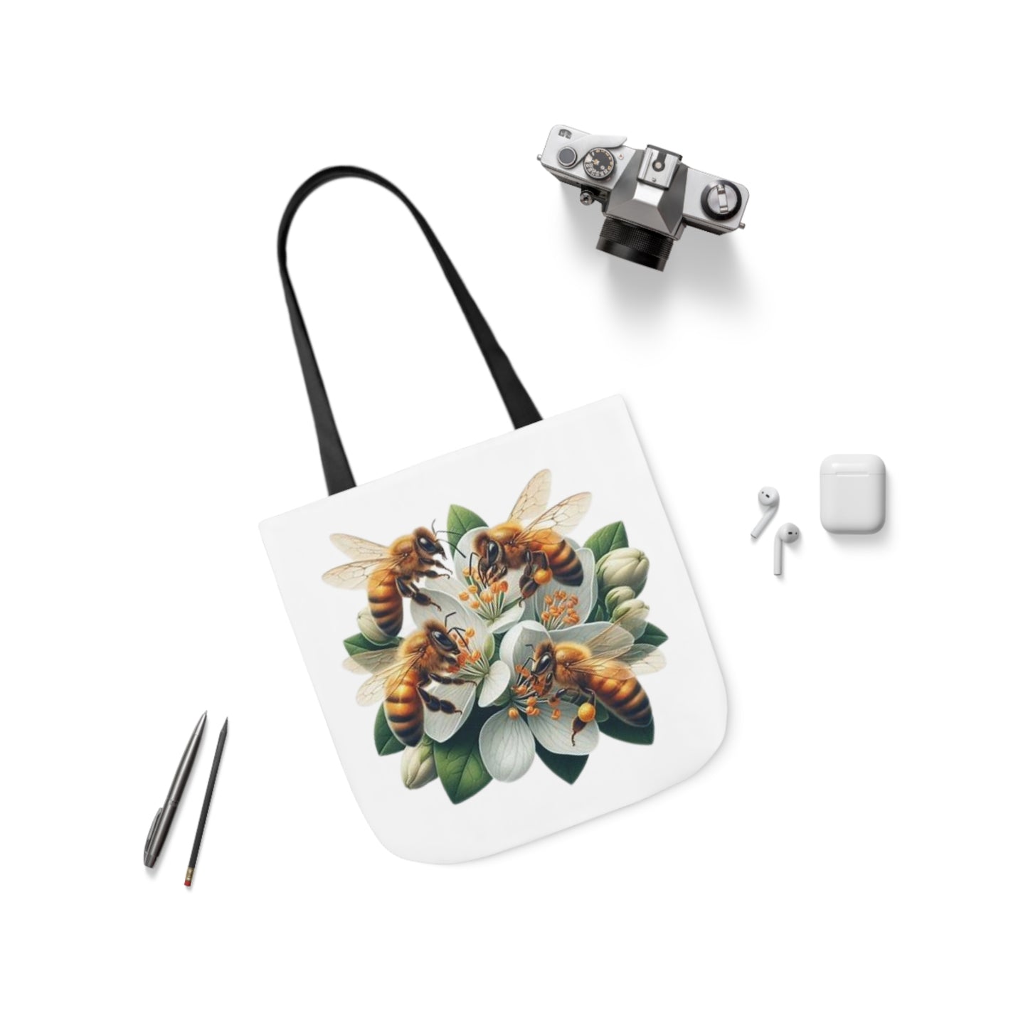 Bee Floral Canvas Tote Bag