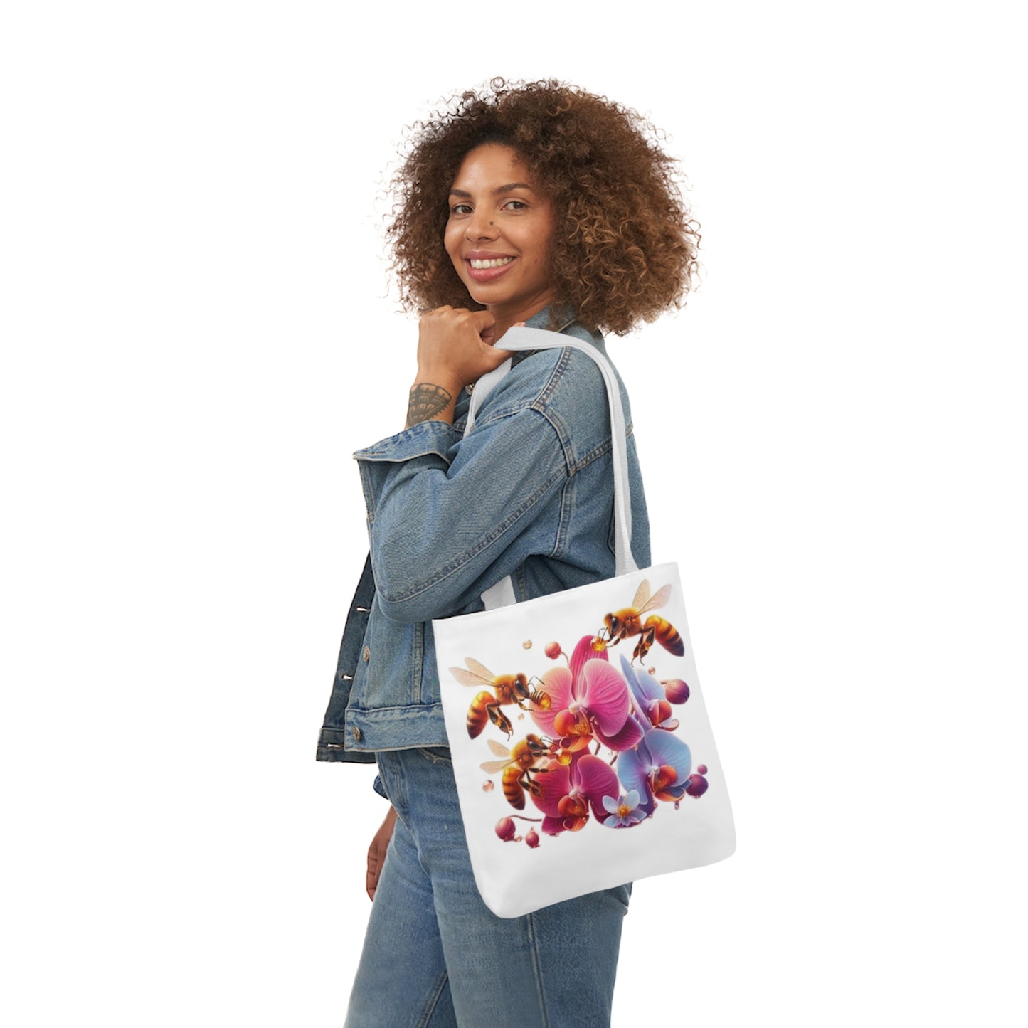 Floral Bee Canvas Tote Bag