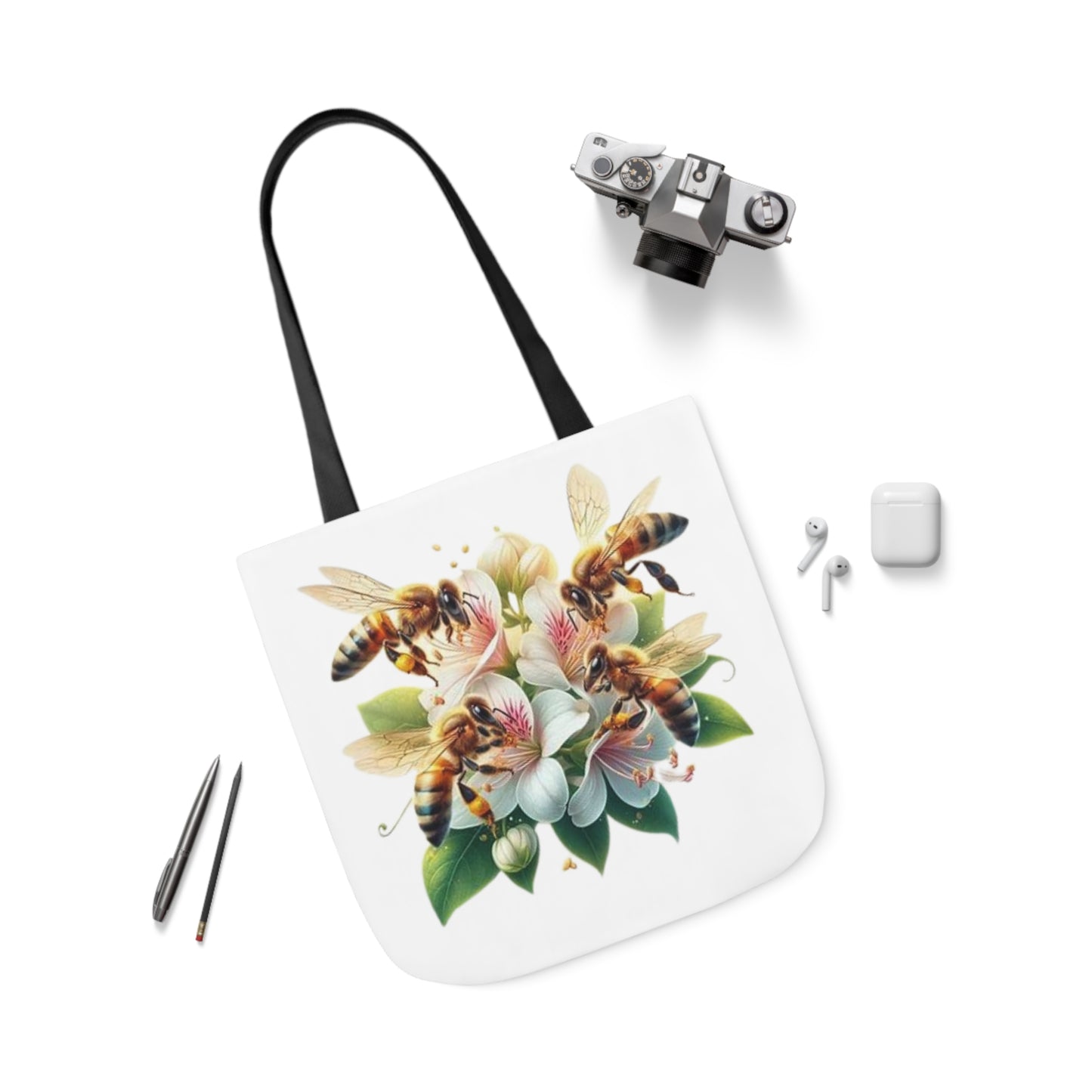 Floral Bee Canvas Tote Bag