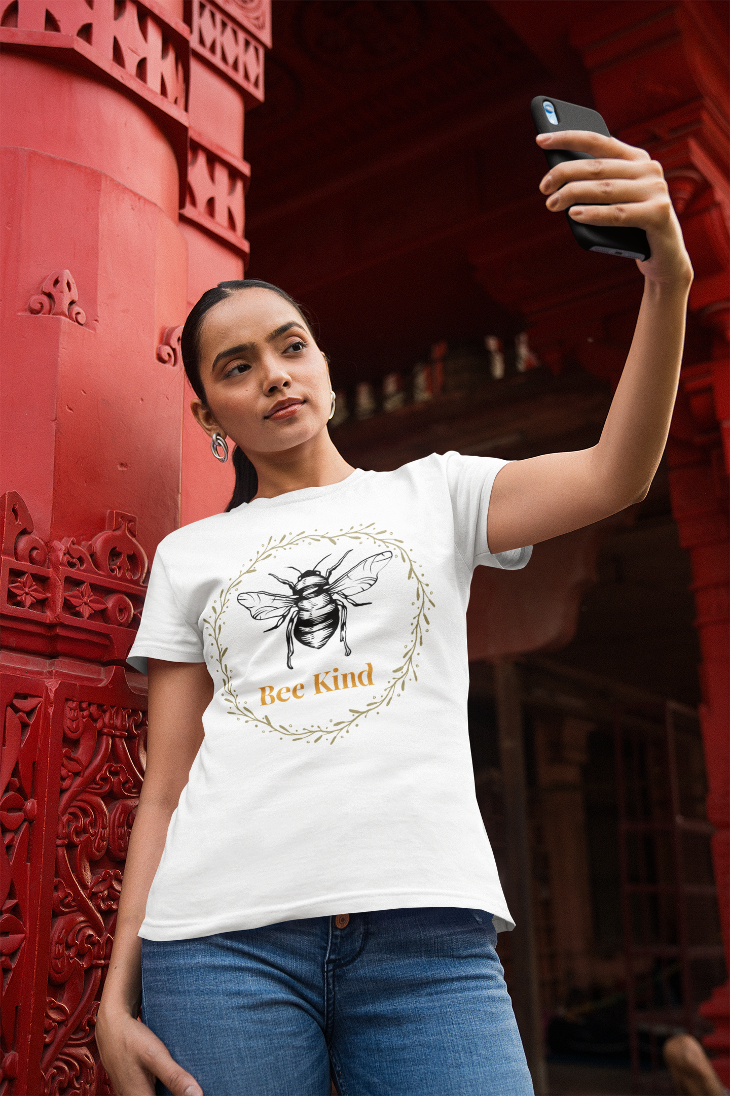 Bee Kind T shirt white front view