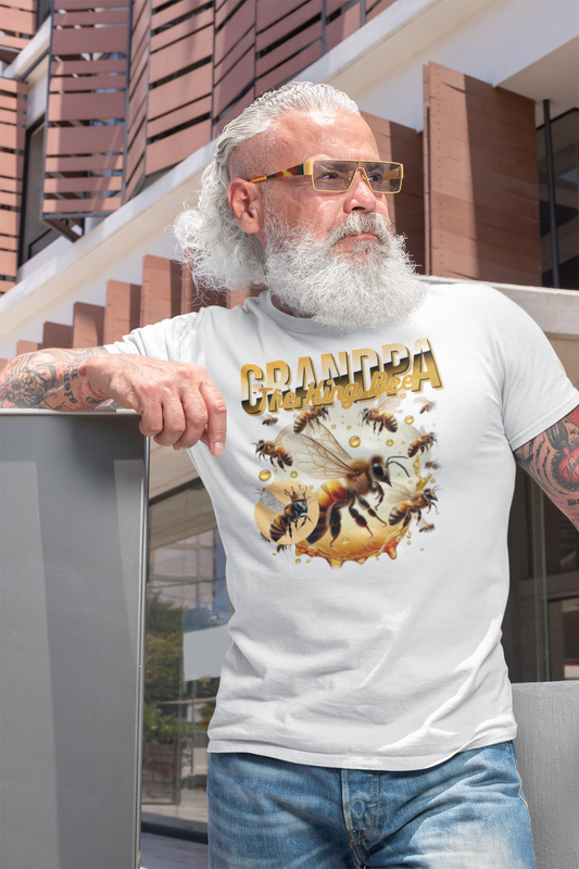 "Grandad King Bee T-Shirt with crown and bee design."